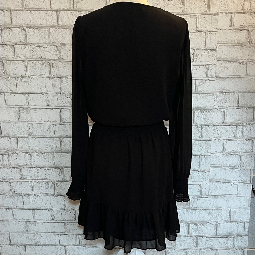 MICHAEL Michael Kors A-line silhouette sheer sleeves smocked waist black dress - Picture 8 of 16